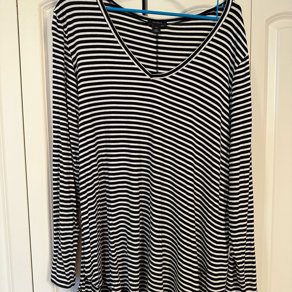 Halogen Black and White Striped Long Sleeve Top